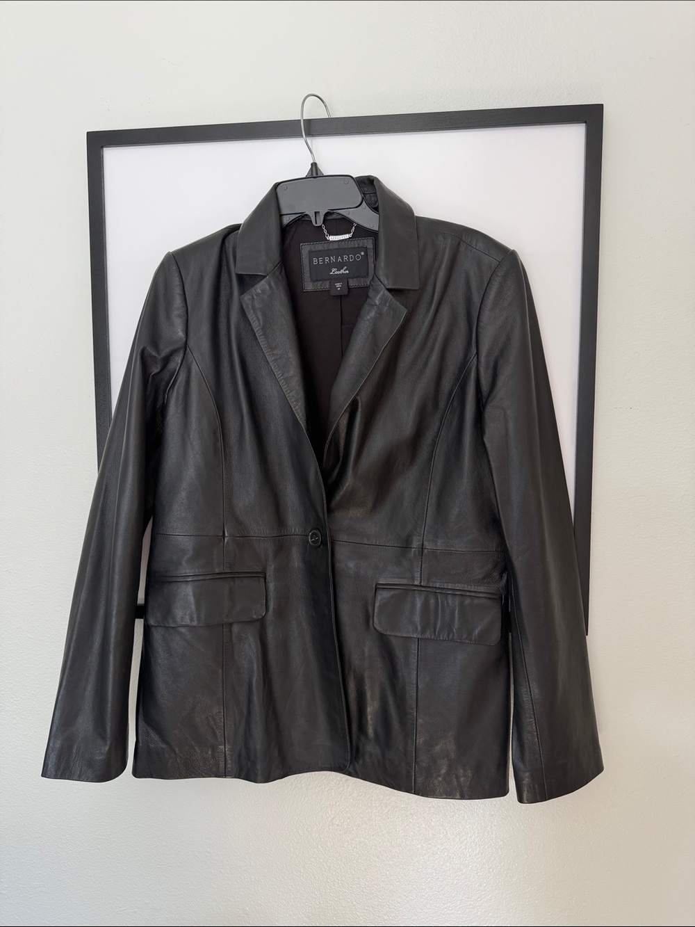 Bernardo Black Leather Single-Button Blazer Jacket